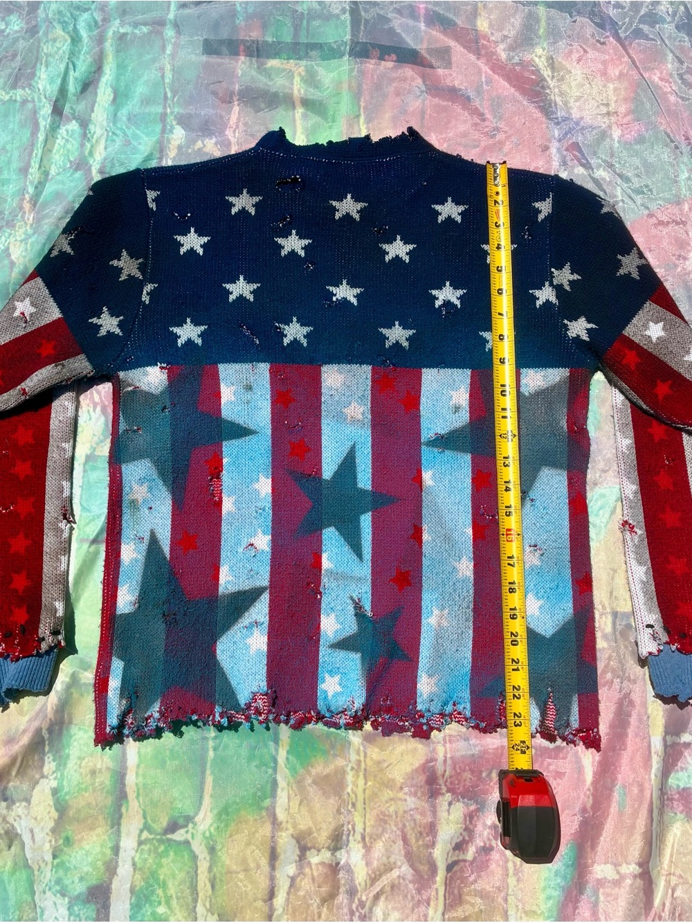 Retro vintage Distressed Stars & Stripes Knit Sweater - Red, Blue, White